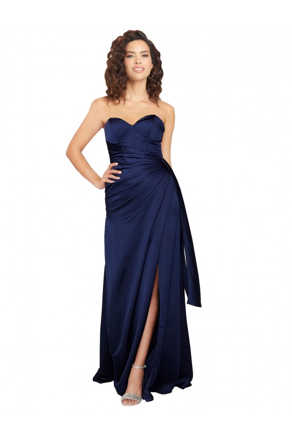 Sleeveless Strapless Silk like Satin Sapphire Long Formal Evening Gown / Prom Dress / Bridesmaid Dress Cardiff