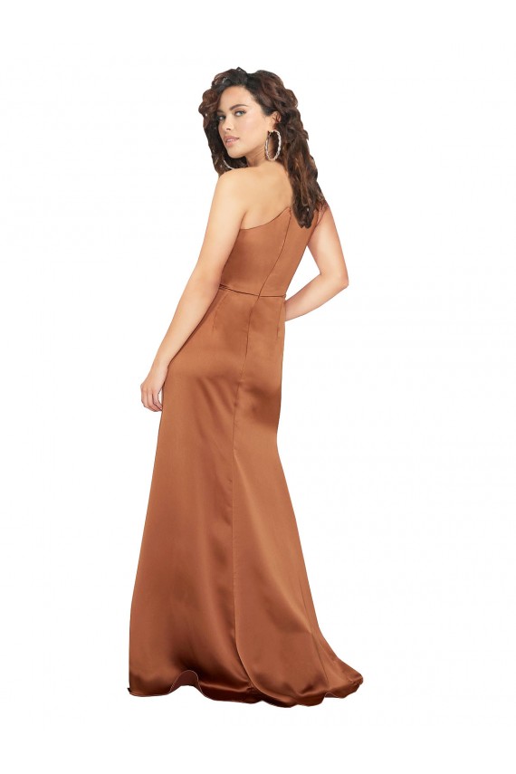 Sleeveless One Shoulder Silk like Satin Orange Long Formal Dress / Bridesmaid Dress Cardiff