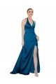 Sleeveless Halter Neck Silk like Satin Peacock Blue Long Formal Evening Gown / Prom Dress / Bridesmaid Dress Cardiff