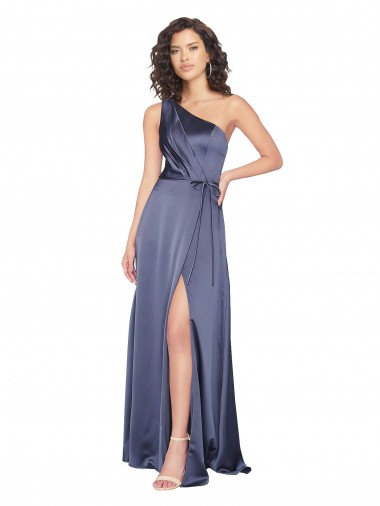Sleeveless One Shoulder Silk like Satin Dusk Long Formal Evening Gown / Prom Dress / Bridesmaid Dress Cardiff