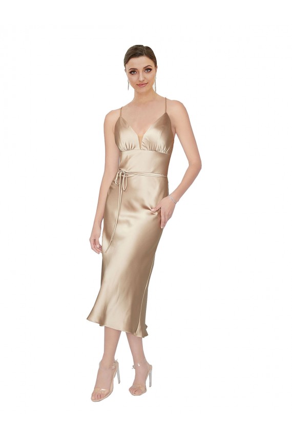 Sleeveless V-Neck Silk like Satin Midi Length Formal Evening Gown / Prom Dress / Bridesmaid Dress Cardiff