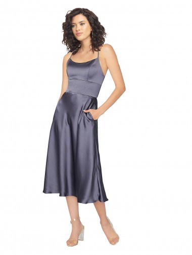 Sleeveless Scoop Neck Silk like Satin Dusk Midi Length Prom Dress / Bridesmaid Dress Cardiff