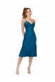 Sleeveless V-Neck Silk like Satin Peacock Blue Midi Length Prom Dress / Bridesmaid Dress Cardiff
