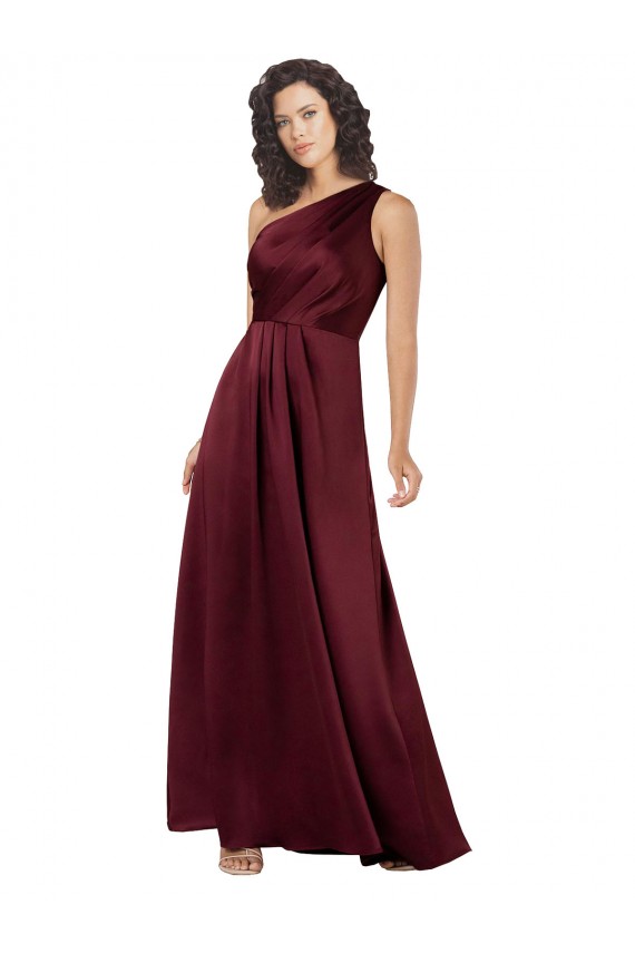 Sleeveless One Shoulder Silk like Satin Burgundy Long Formal Evening Gown / Prom Dress / Bridesmaid Dress Cardiff