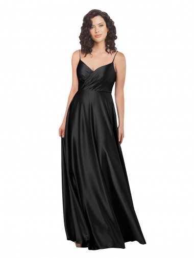 Sleeveless V-Neck Silk like Satin Black Long Formal Dress / Bridesmaid Dress Cardiff