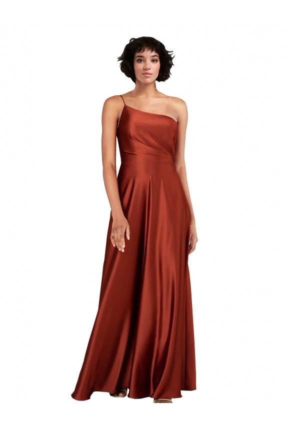 Sleeveless One Shoulder Silk like Satin Burnt Orange Long Black Tie Evening Gown / Prom Dress / Bridesmaid Dress Cardiff