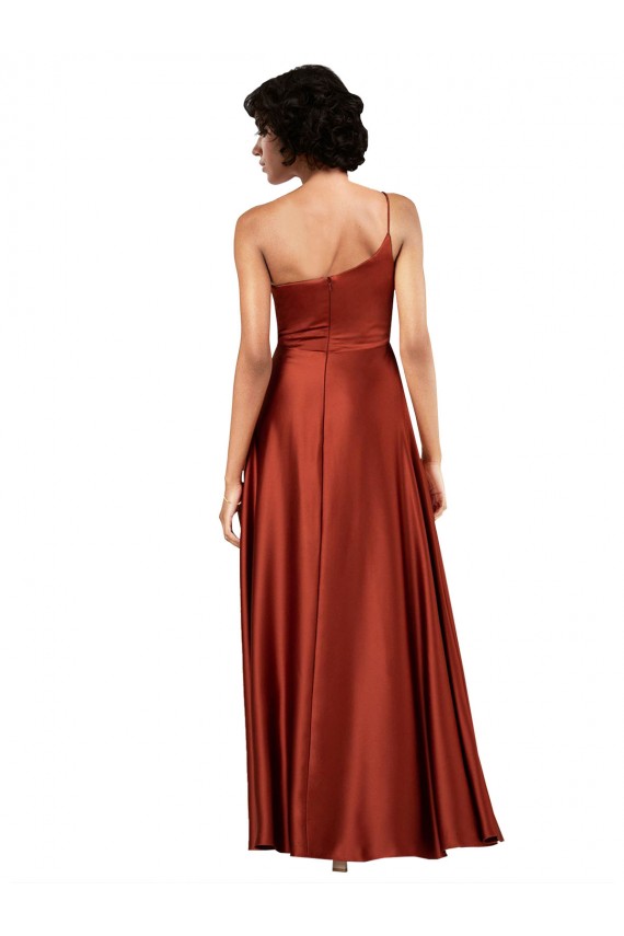 Sleeveless One Shoulder Silk like Satin Burnt Orange Long Black Tie Evening Gown / Prom Dress / Bridesmaid Dress Cardiff