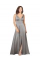 Sleeveless V-Neck Silk like Satin Pearl Grey Long Formal Evening Gown / Prom Dress / Bridesmaid Dress Cardiff