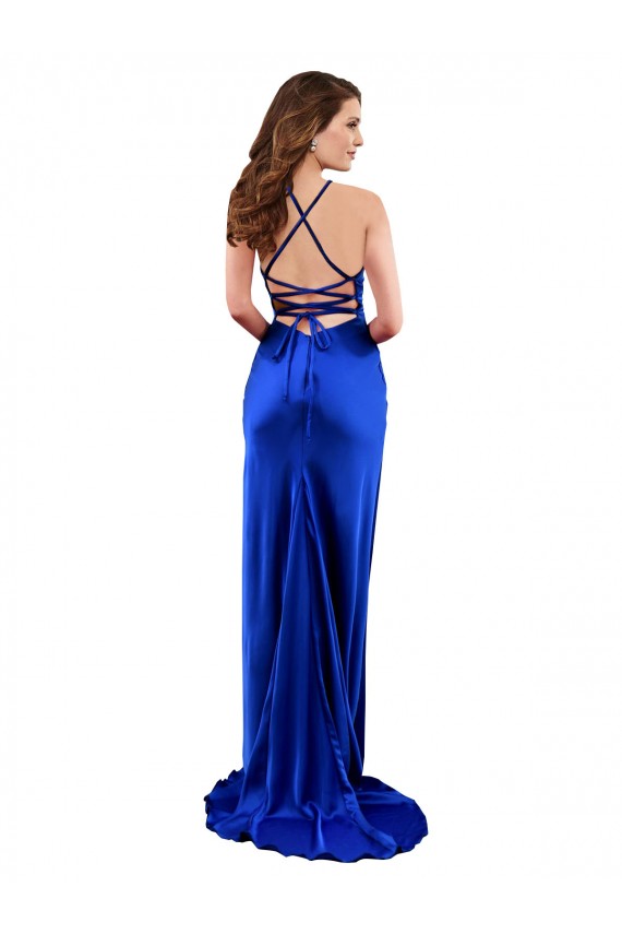 Sleeveless Cowl Neck Silk like Satin Royal Blue Long Formal Evening Gown / Prom Dress / Bridesmaid Dress Cardiff