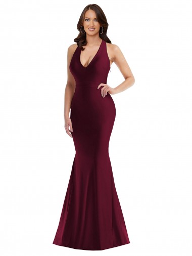 Sleeveless V-Neck Silk like Satin Burgundy Long Formal Plus Size Evening Gown / Prom Dress / Bridesmaid Dress Cardiff