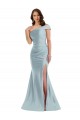 Sleeveless One Shoulder Silk like Satin Light Sky Blue Long Formal Evening Gown / Prom Dress / Bridesmaid Dress Cardiff