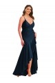 Sleeveless Spaghetti Straps Silk like Satin Dark Navy Long High Low Plus Size Evening Gown / Prom Dress / Bridesmaid Dress Cardiff
