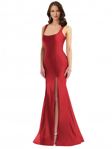 Sleeveless Square Neck Silk like Satin Red Long Formal Plus Size Evening Gown / Prom Dress / Bridesmaid Dress Cardiff