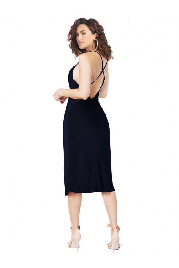 Sleeveless Cowl Neck Silk like Satin Dark Navy Midi Length Formal Evening Gown / Prom Dress / Bridesmaid Dress Cardiff