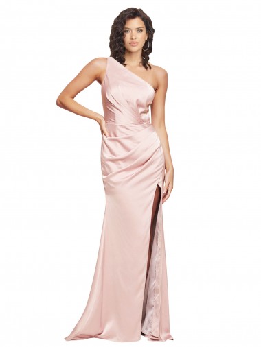 Sleeveless One Shoulder Silk like Satin Pink Long Formal Evening Gown / Prom Dress / Bridesmaid Dress Cardiff