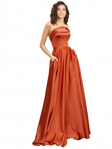 Sleeveless Round Neck Silk like Satin Burnt Orange Sweep Train Formal Evening Gown / Prom Dress / Bridesmaid Dress Cardiff