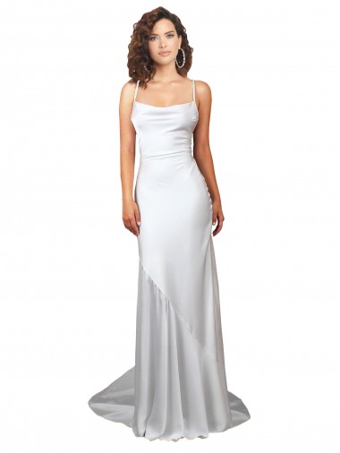 Sleeveless Cowl Neck Silk like Satin White Sweep Train Beach Wedding Dress Cardiff