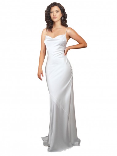 Sleeveless Cowl Neck Silk like Satin White Sweep Train Beach Wedding Dresses Cardiff