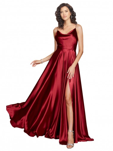 Sleeveless Cowl Neck Silk like Satin Burgundy Long Black Tie Evening Dress / Prom Dress / Bridesmaid Dress Cardiff