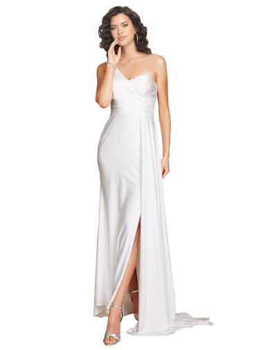 Sleeveless One Shoulder Silk like Satin White Long Wedding Dress Cardiff