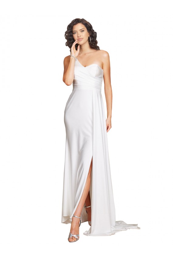 Sleeveless One Shoulder Silk like Satin White Long Wedding Dress Cardiff