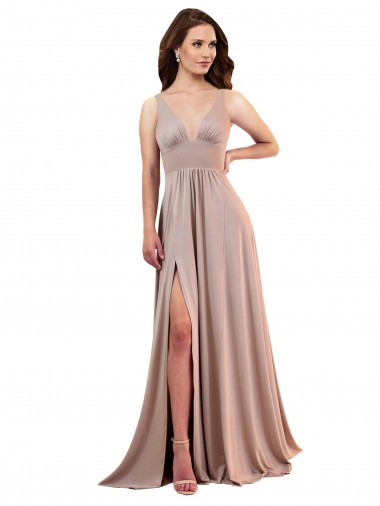Sleeveless V-Neck Spandex Dusty Pink Long Black Tie Evening Gown / Prom Dress / Bridesmaid Dress Cardiff