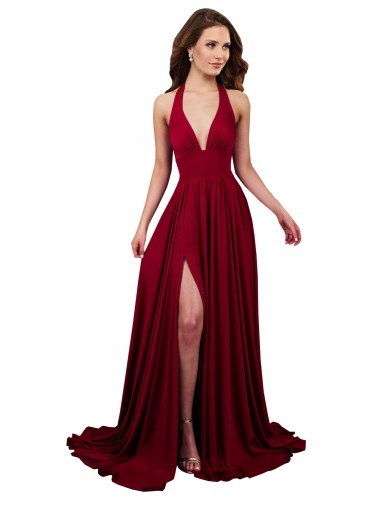 Sleeveless V-Neck Spandex Burgundy Long Black Tie Evening Gown / Prom Dress / Bridesmaid Dress Cardiff