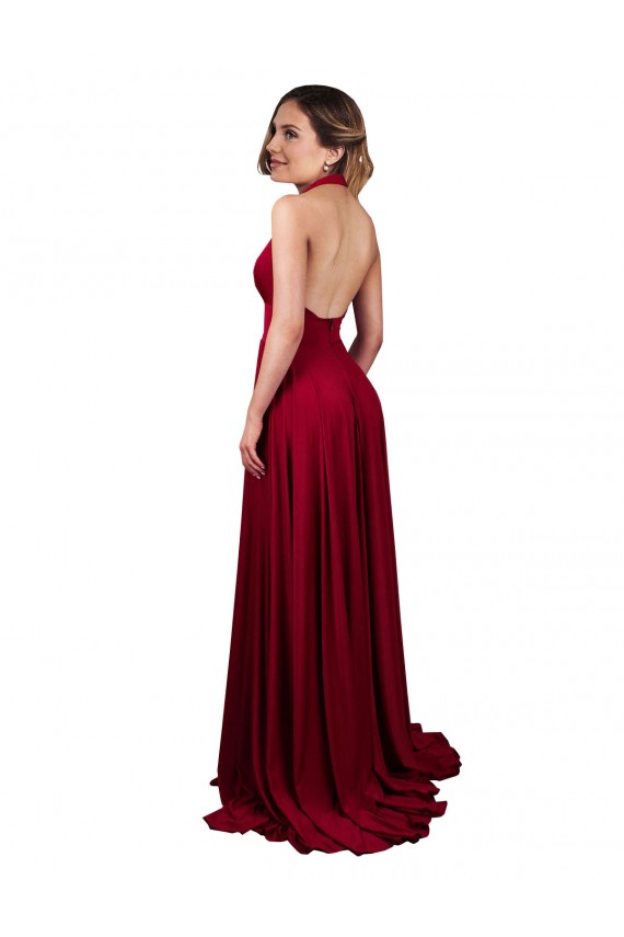 Sleeveless V-Neck Spandex Burgundy Long Black Tie Evening Gown / Prom Dress / Bridesmaid Dress Cardiff