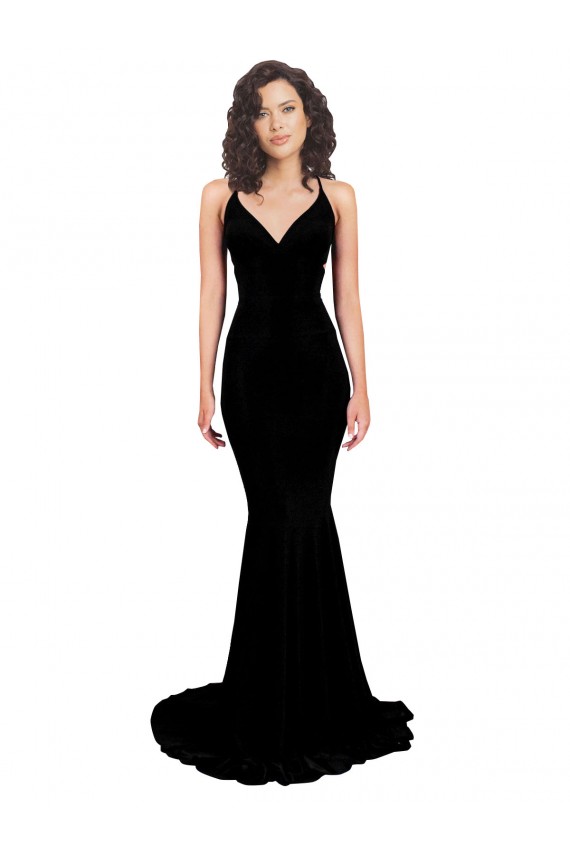 Sleeveless V-Neck Spandex Black Long Formal Evening Gown / Prom Dress / Bridesmaid Dress Cardiff