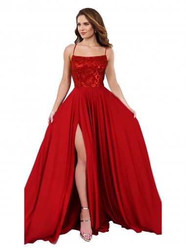 Sleeveless Square Neck Spandex & Lace Red Long Semi Formal Evening Dress / Prom Dress / Bridesmaid Dress Cardiff