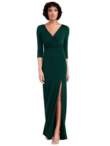 Long Sleeves V-Neck Spandex Dark Green Long Formal Evening Gown / Prom Dress / Bridesmaid Dress Cardiff