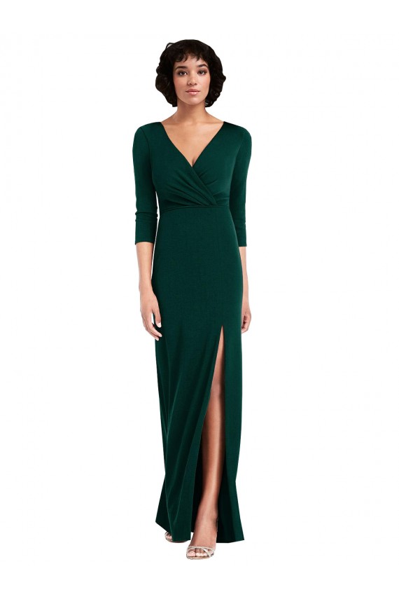 Long Sleeves V-Neck Spandex Dark Green Long Formal Evening Gown / Prom Dress / Bridesmaid Dress Cardiff