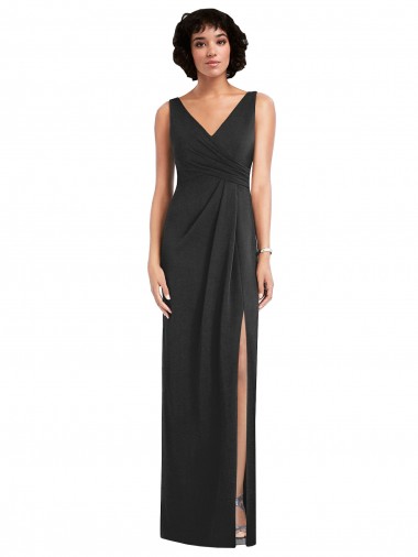 Sleeveless V-Neck Spandex Black Sheath Long Formal Evening Gown / Prom Dress / Bridesmaid Dress Cardiff