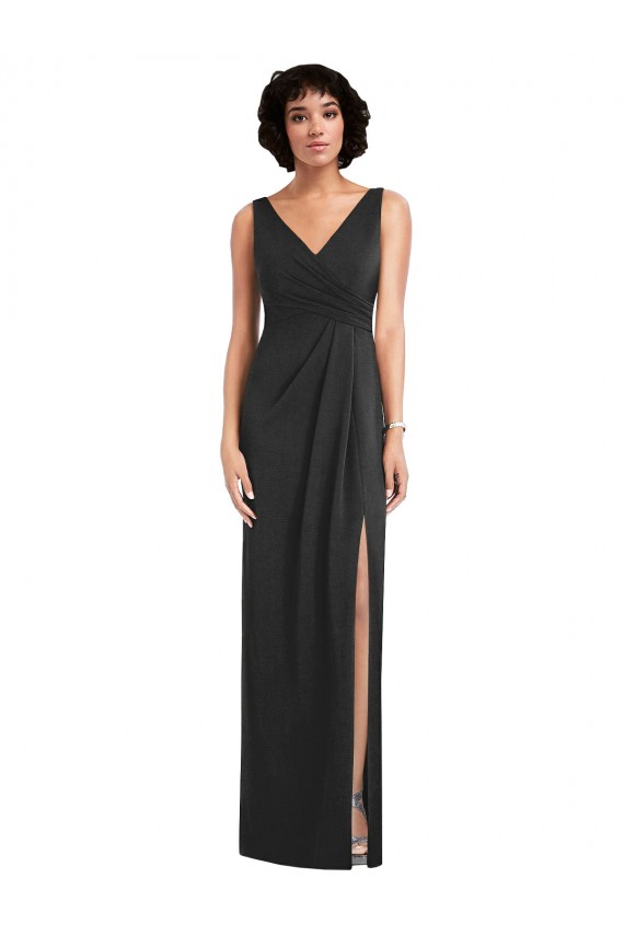 Sleeveless V-Neck Spandex Black Sheath Long Formal Evening Gown / Prom Dress / Bridesmaid Dress Cardiff