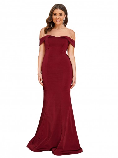 Sleeveless Off the Shoulder Spandex Burgundy Long Formal Plus Size Evening Gown / Prom Dress / Bridesmaid Dress Cardiff