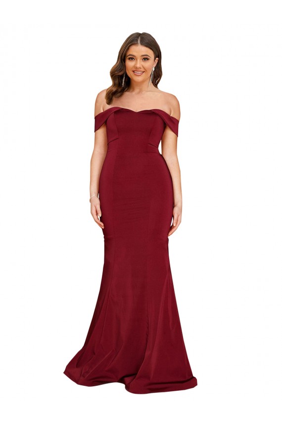 Sleeveless Off the Shoulder Spandex Burgundy Long Formal Plus Size Evening Gown / Prom Dress / Bridesmaid Dress Cardiff