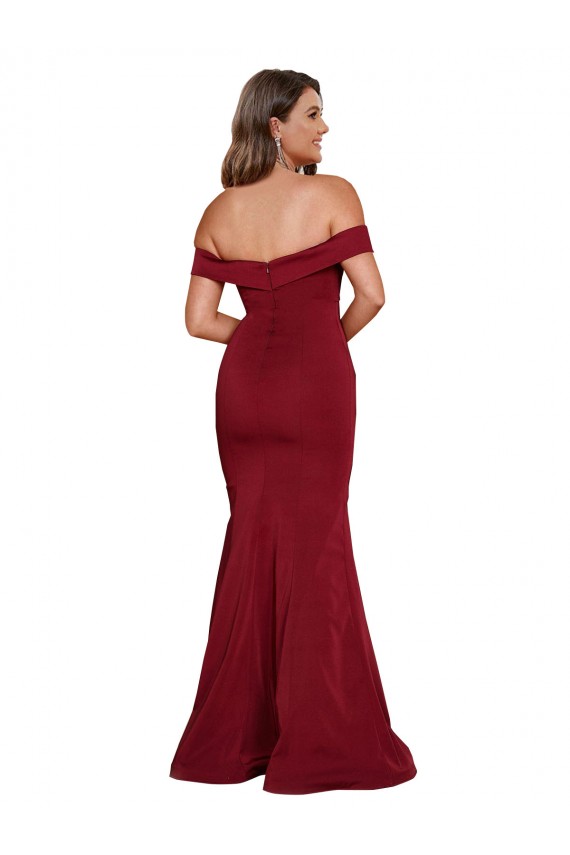 Sleeveless Off the Shoulder Spandex Burgundy Long Formal Plus Size Evening Gown / Prom Dress / Bridesmaid Dress Cardiff