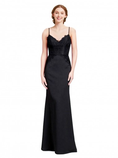 Sleeveless V-Neck Stretch Crepe Black Mermaid Long Prom Dress / Bridesmaid Dress Cardiff