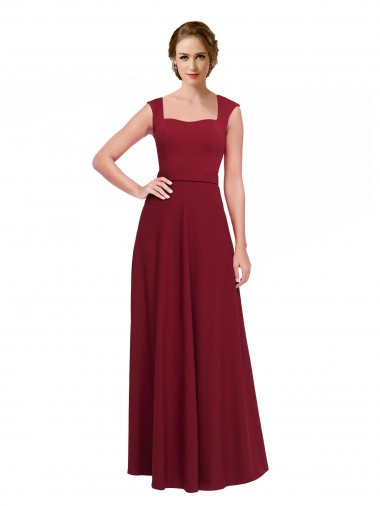 Sleeveless Square Neck Stretch Crepe Burgundy Long Prom Dress / Bridesmaid Dress Cardiff