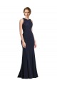 Sleeveless High Neck Stretch Crepe Dark Navy Long Black Tie Prom Dress / Bridesmaid Dress Cardiff