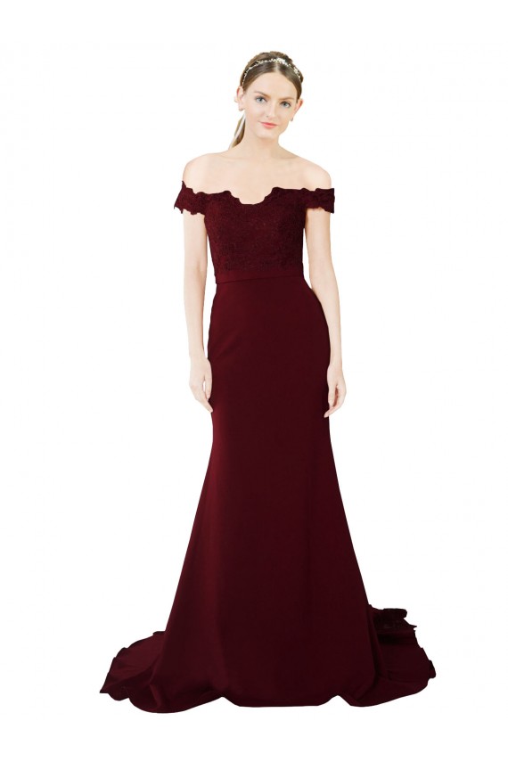 Sleeveless Sweetheart Stretch Crepe & Lace Burgundy Gold Sweep Train Formal Evening Gown / Prom Dress / Bridesmaid Dress Cardiff