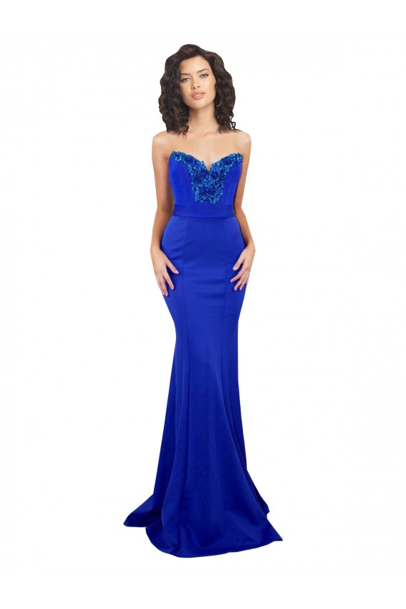 Sleeveless High Neck Stretch Crepe Royal Blue Long Formal Evening Gown / Prom Dress / Bridesmaid Dress Cardiff