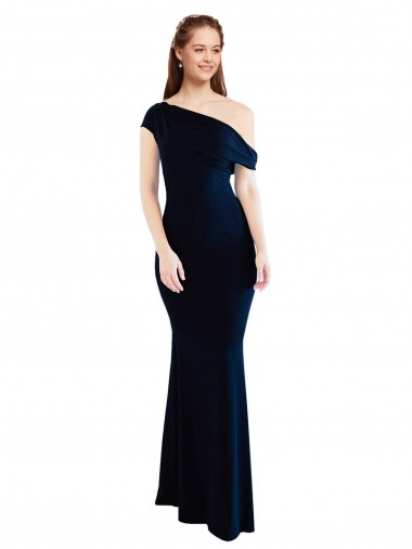 Sleeveless One Shoulder Stretch Crepe Dark Navy Long Formal Evening Gown / Prom Dress / Bridesmaid Dress Cardiff