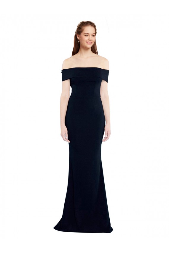 Sleeveless Off the Shoulder Stretch Crepe Dark Navy Long Formal Dress / Bridesmaid Dress Cardiff