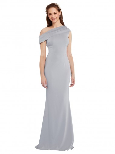 Sleeveless One Shoulder Stretch Crepe Grey Long Formal Dress / Bridesmaid Dress Cardiff