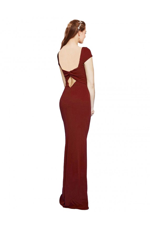 Cap Sleeves Round Neck Stretch Crepe Burgundy Long Formal Evening Gown / Prom Dress / Bridesmaid Dress Cardiff