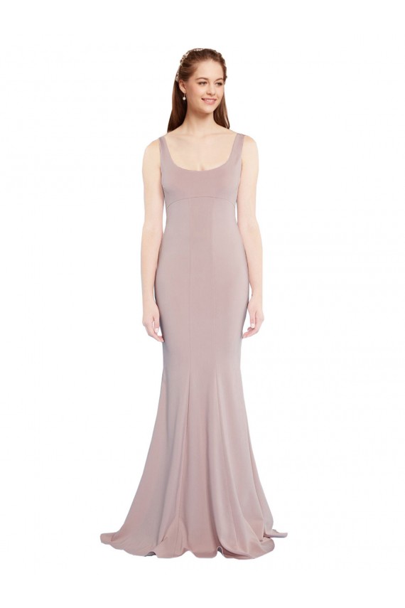 Cap Sleeves Scoop Neck Stretch Crepe Dusty Pink Long Formal Evening Gown / Prom Dress / Bridesmaid Dress Cardiff