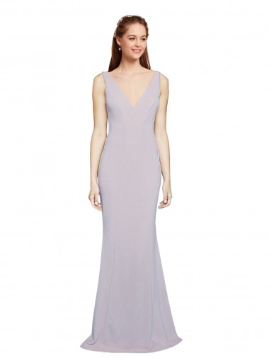 Sleeveless V-Neck Stretch Crepe Arctic Lilac Long Formal Evening Gown / Prom Dress / Bridesmaid Dress Cardiff