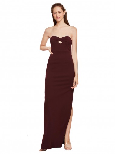 Sleeveless Strapless Stretch Crepe Burgundy Gold Long Formal Evening Gown / Prom Dress / Bridesmaid Dress Cardiff