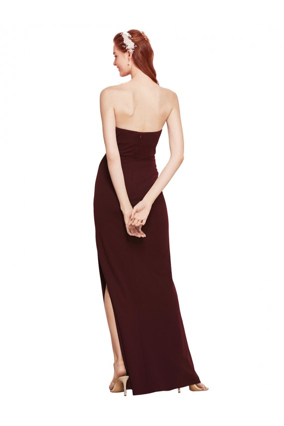 Sleeveless Strapless Stretch Crepe Burgundy Gold Long Formal Evening Gown / Prom Dress / Bridesmaid Dress Cardiff